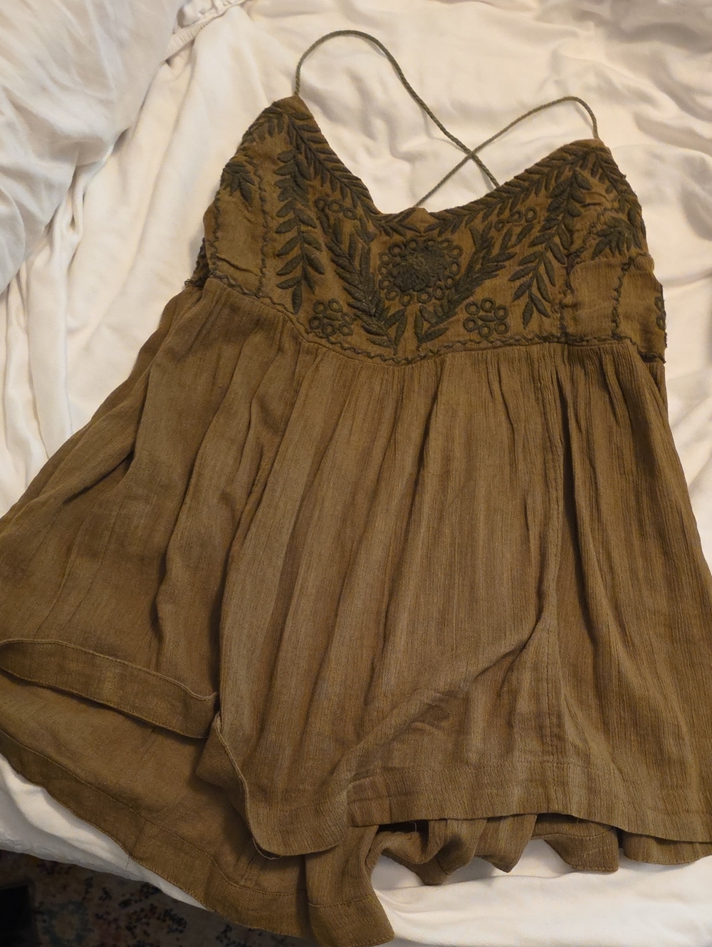 Free People Olive Embroidered Spaghetti Strap Camisole